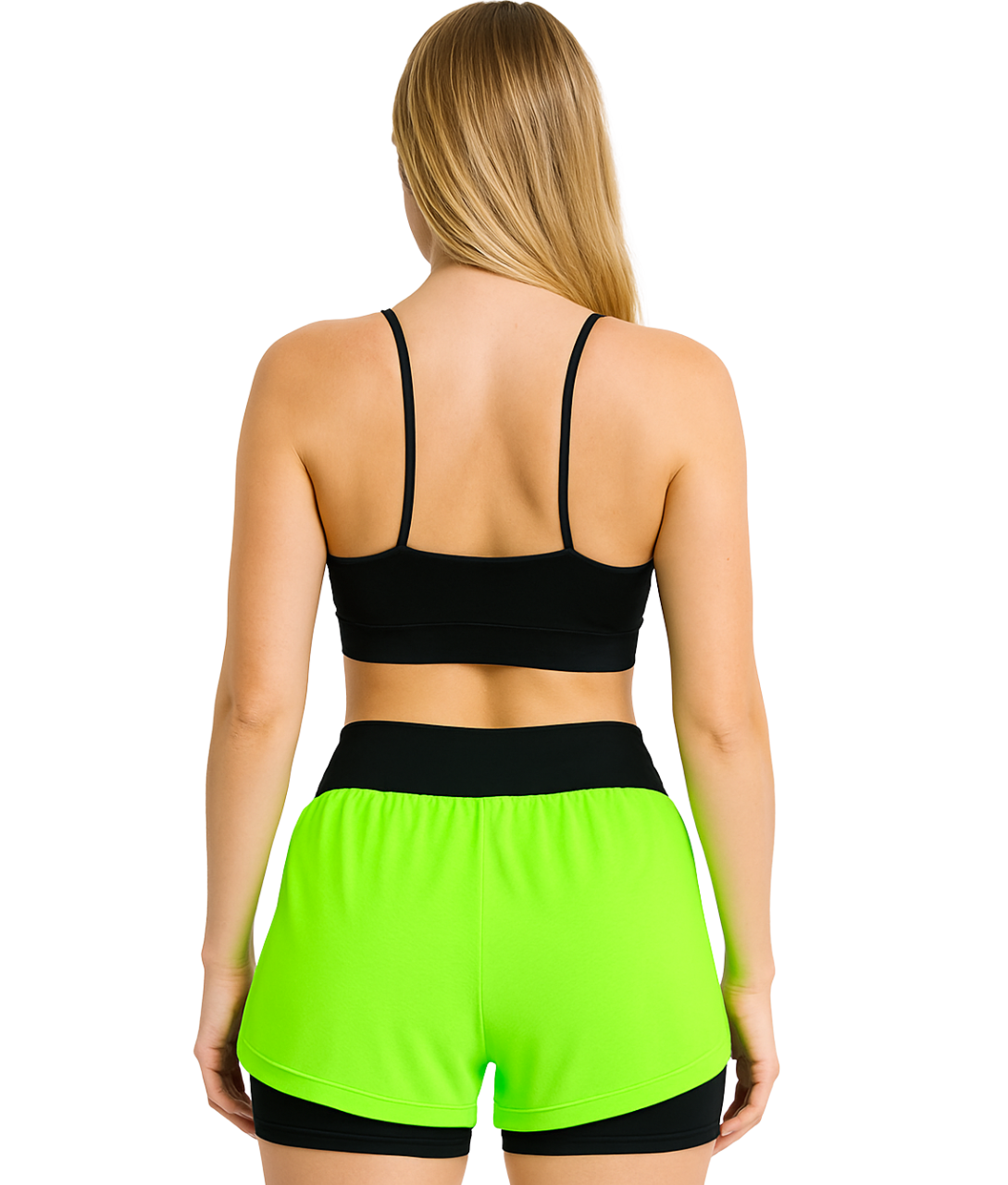Shorts Feminino 2 em 1 Dryfit Com Dupla Compressão - Verde Limão