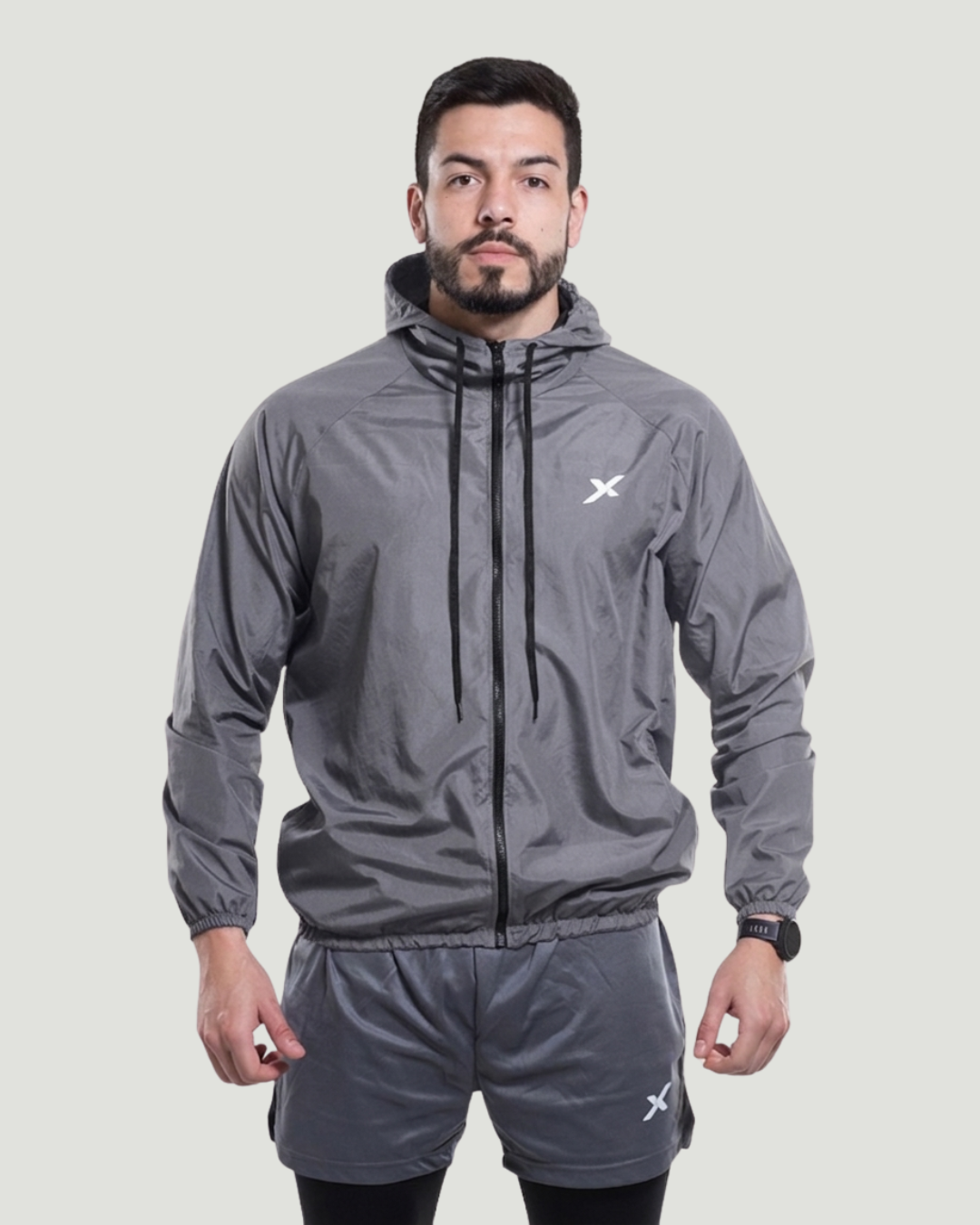 Corta Vento Com Capuz Cinza