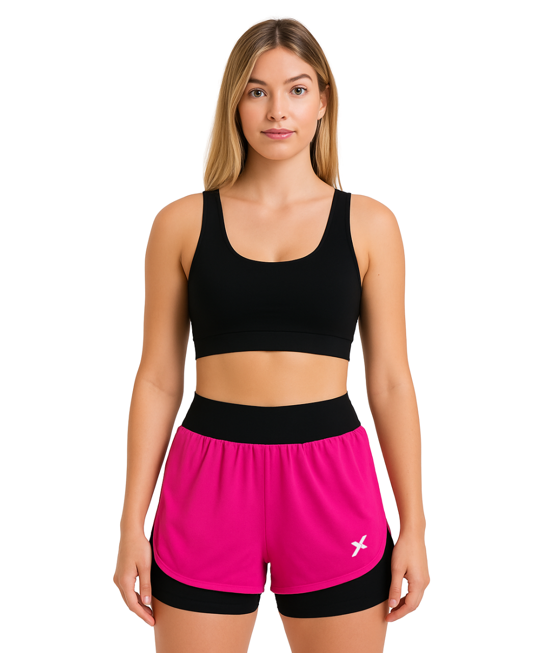 Shorts Feminino 2 em 1 Dryfit Com Dupla Compressão - Rosa