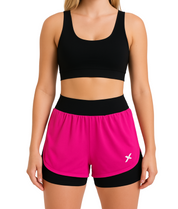 Shorts Feminino 2 em 1 Dryfit Com Dupla Compressão - Rosa