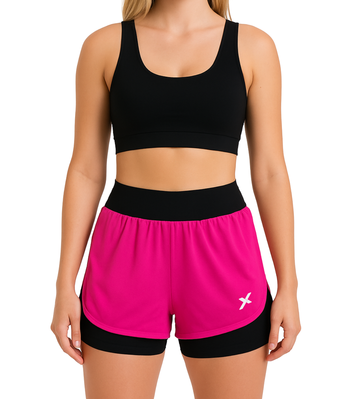 Shorts Feminino 2 em 1 Dryfit Com Dupla Compressão - Rosa