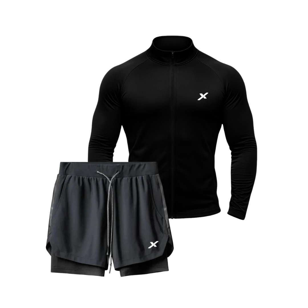 LANÇAMENTO - KIT 1 JAQUETA DE COMPRESSÃO + 1 SHORTS 2 EM 1 DE COMPRESSÃO