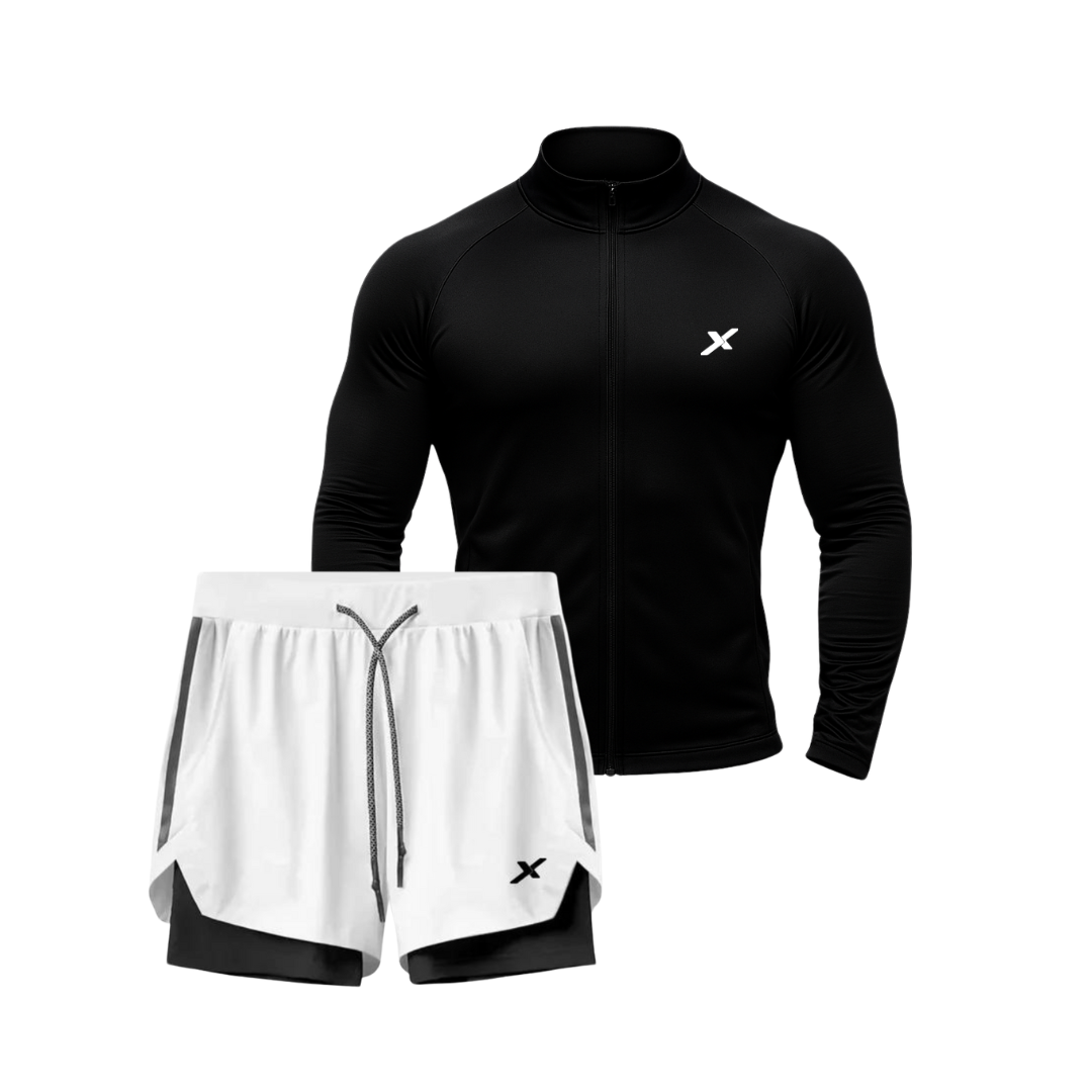 LANÇAMENTO - KIT 1 JAQUETA DE COMPRESSÃO + 1 SHORTS 2 EM 1 DE COMPRESSÃO