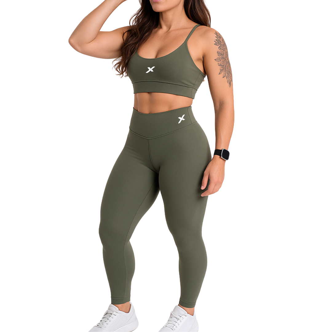 Conjunto Poliamida Top Alça Fina - Verde Militar