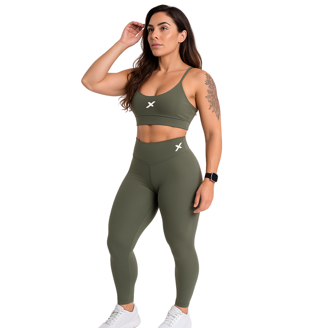 Conjunto Poliamida Top Alça Fina - Verde Militar