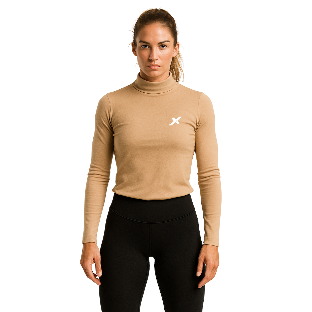 Camiseta Manga Longa Gola Alta - Bege