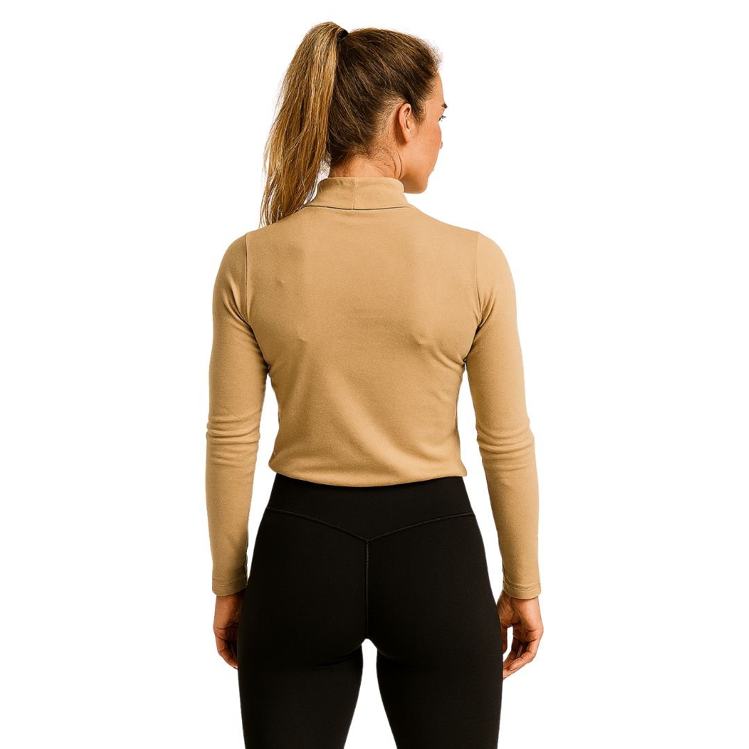 Camiseta Manga Longa Gola Alta - Bege