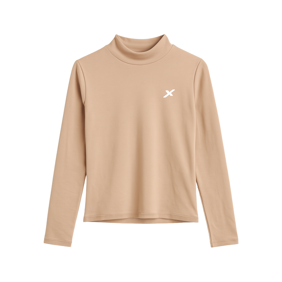 Camiseta Manga Longa Gola Alta - Bege