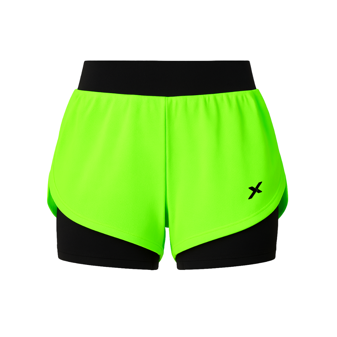Shorts Feminino 2 em 1 Dryfit Com Dupla Compressão - Verde Limão