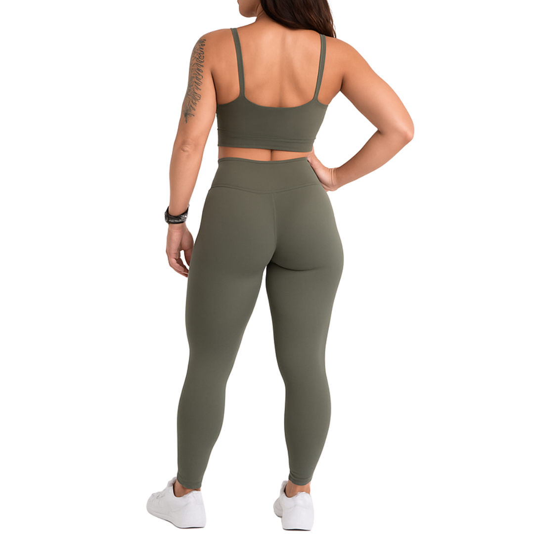 Conjunto Poliamida Top Alça Fina - Verde Militar