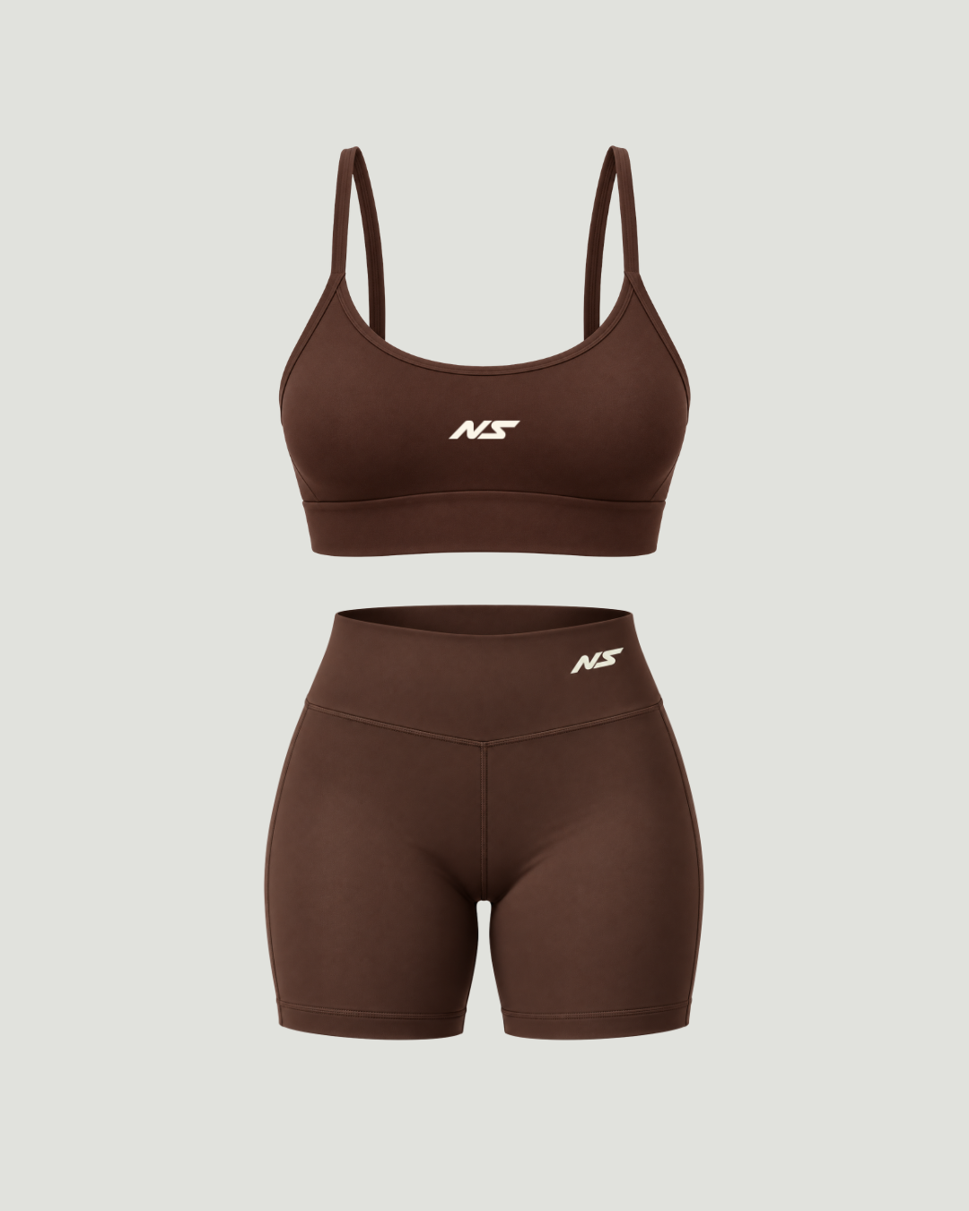 Kit 1 Top Alça Fina + Shorts de Compressão Fitness Marrom