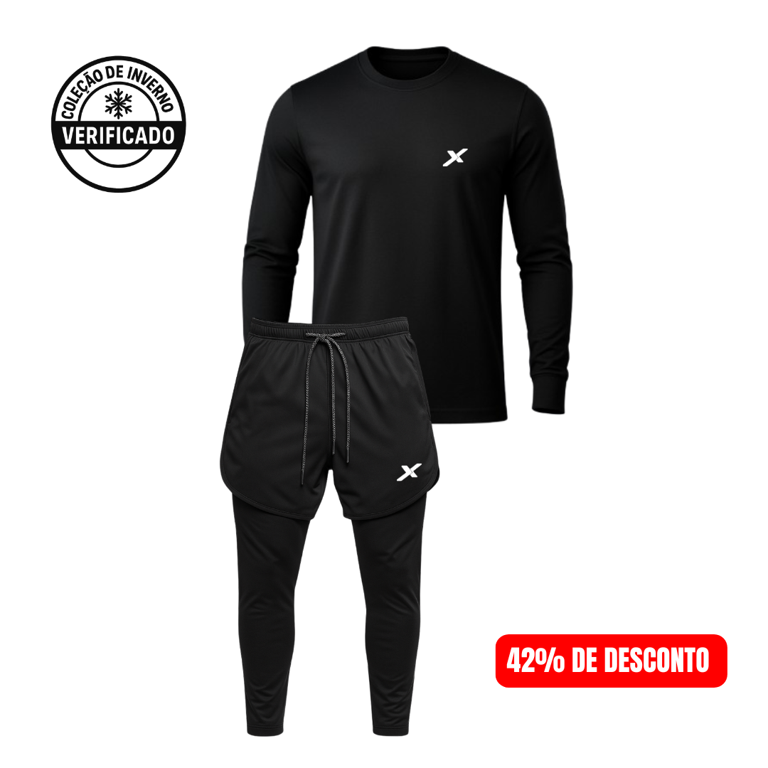 1 CAMISETA MANGA LONGA UV DE COMPRESSÃO + 1 CALÇA 2 EM 1 DE COMPRESSÃO