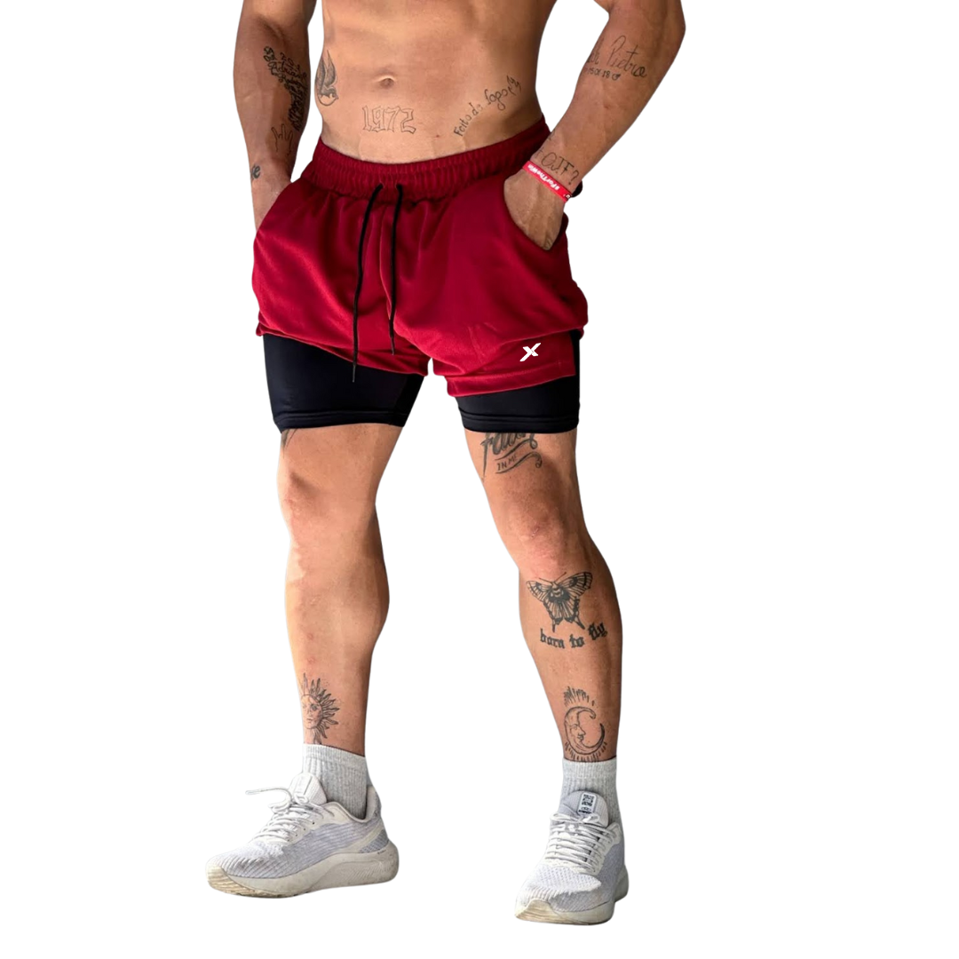SHORTS DRY-FIT 2 EM 1 DE COMPRESSÃO NEXT - VERMELHO