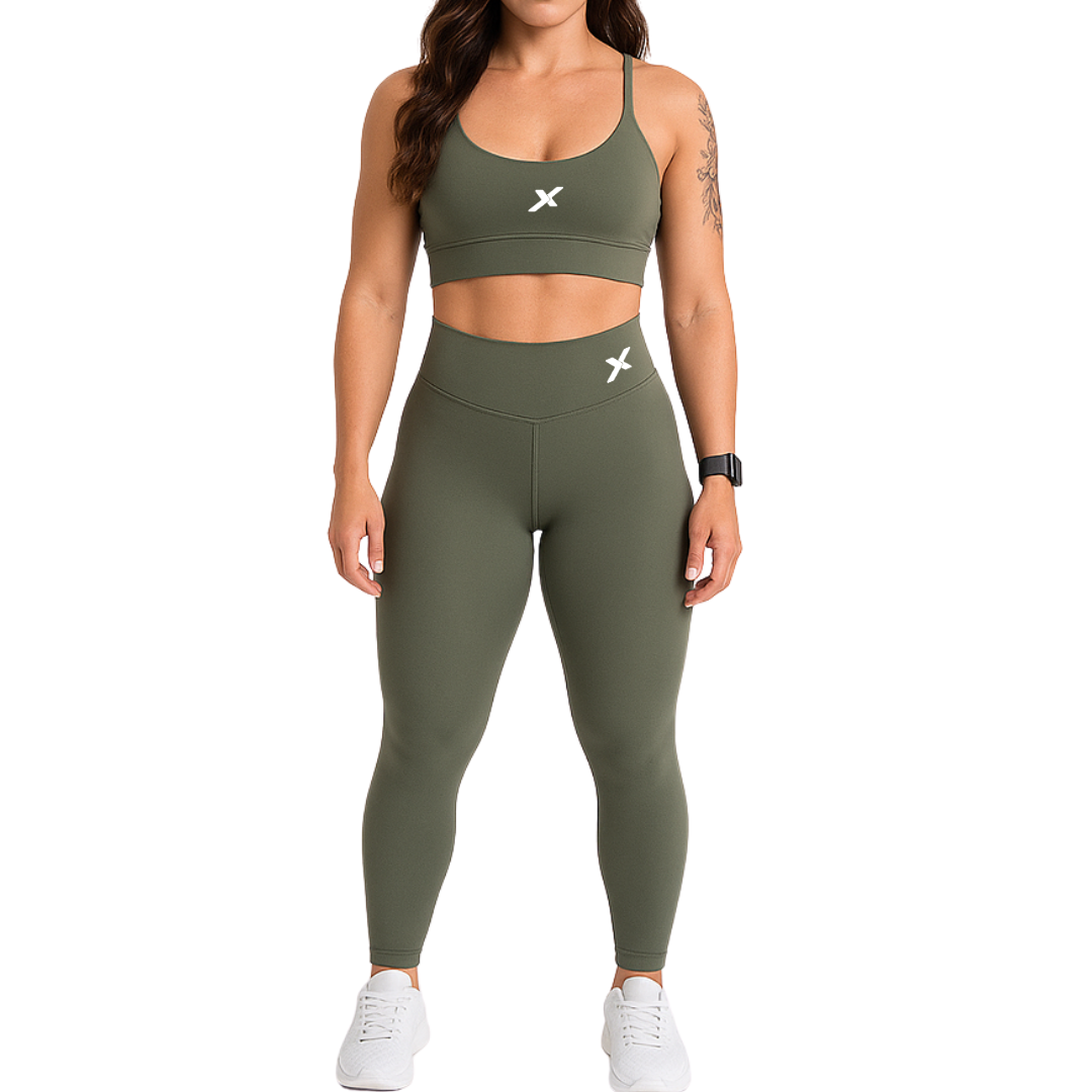 Conjunto Poliamida Top Alça Fina - Verde Militar