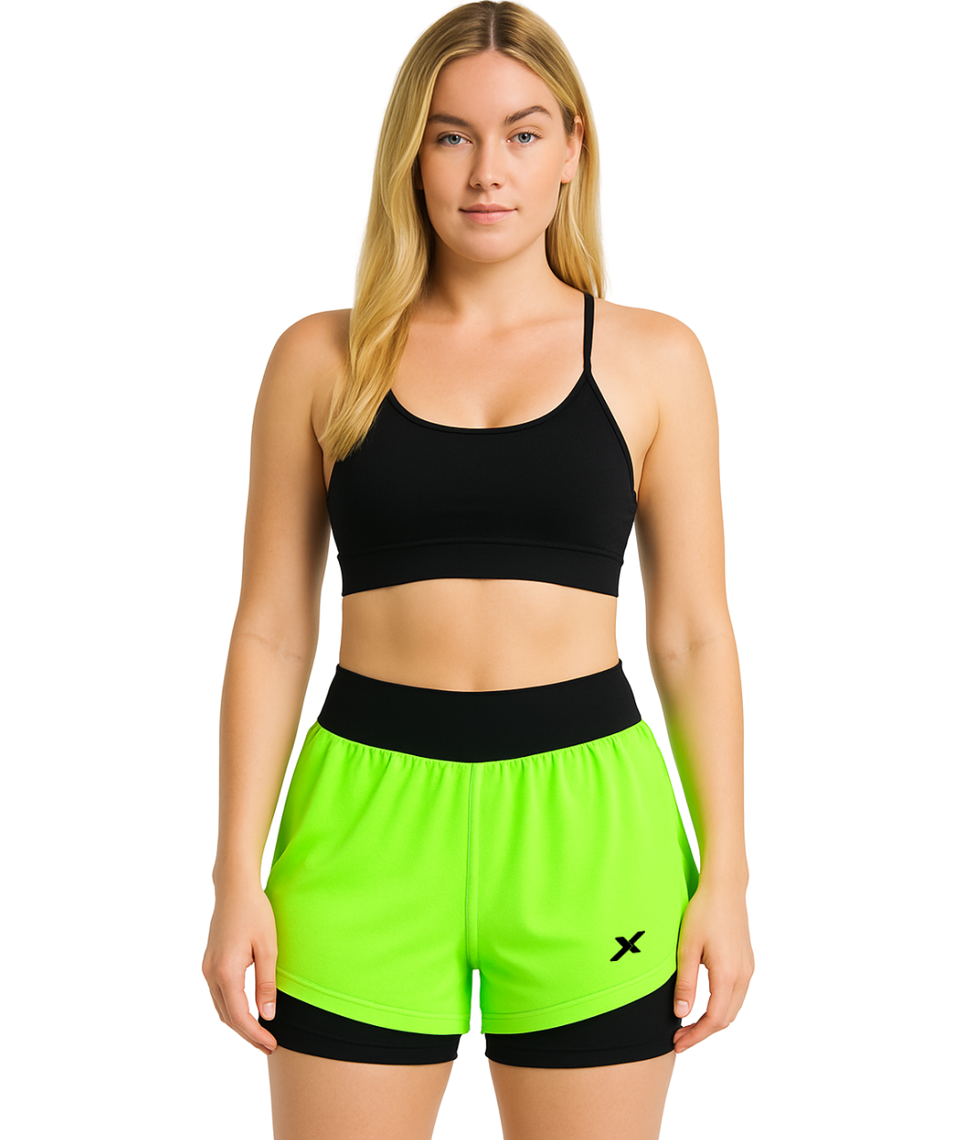 Shorts Feminino 2 em 1 Dryfit Com Dupla Compressão - Verde Limão