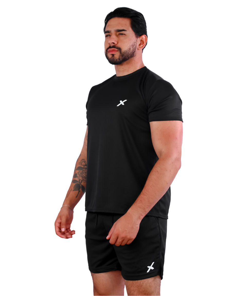 KIT CAMPEÃO: 2 SHORTS DRY-FIT DE COMPRESSÃO 2 EM 1 + 2 CAMISAS DRY-FIT