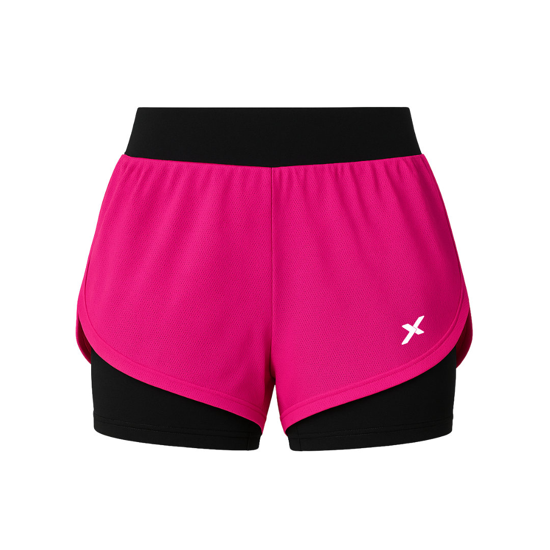 Shorts Feminino 2 em 1 Dryfit Com Dupla Compressão - Rosa