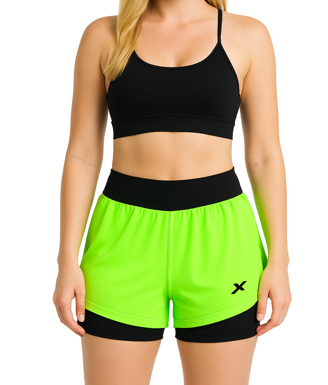Shorts Feminino 2 em 1 Dryfit Com Dupla Compressão - Verde Limão