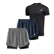 KIT PERFORMANCE NEXT: 2 SHORTS DRY-FIT DE COMPRESSÃO + 1 CAMISA DRY-FIT MODAL TECH