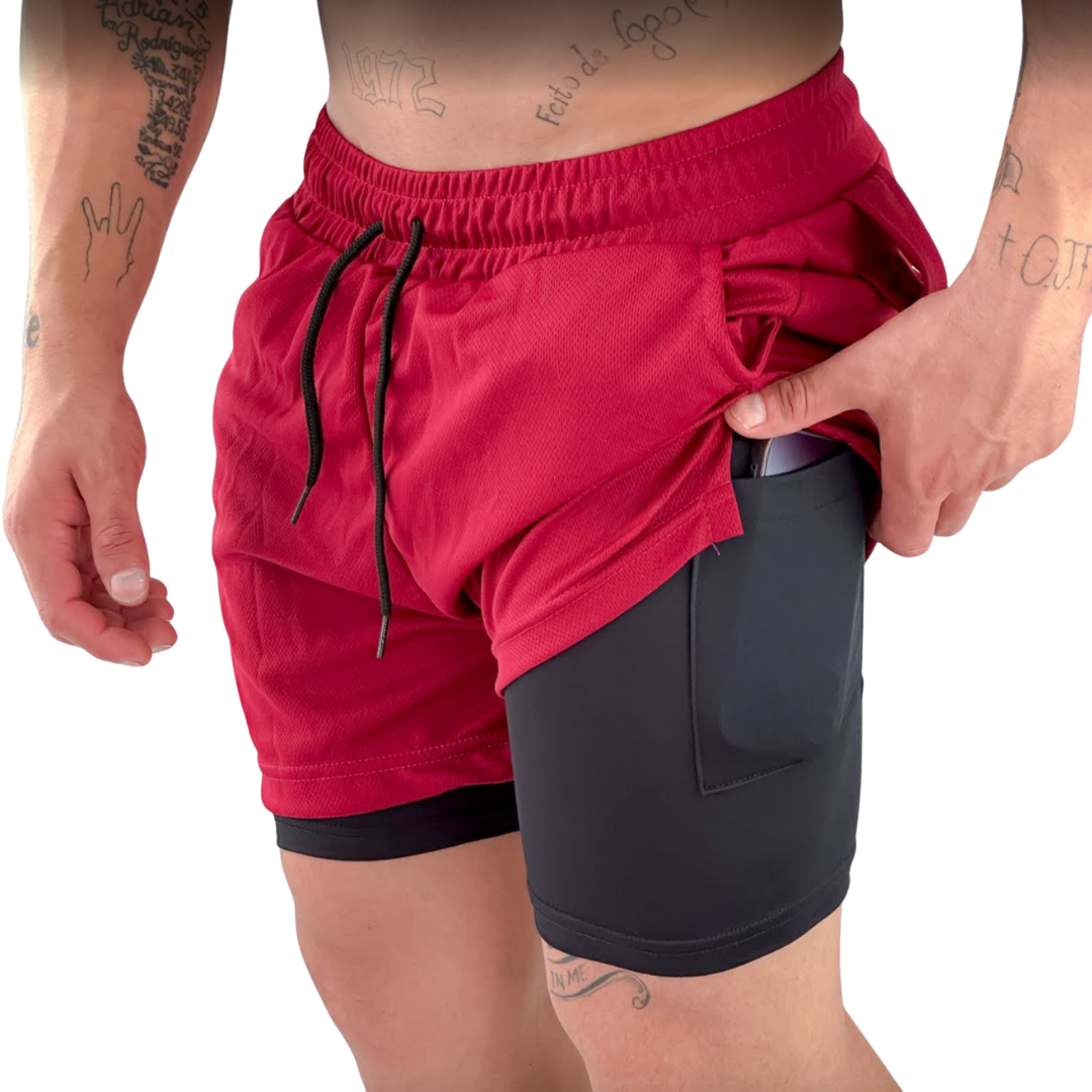 SHORTS DRY-FIT 2 EM 1 DE COMPRESSÃO NEXT - VERMELHO