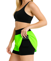 Shorts Feminino 2 em 1 Dryfit Com Dupla Compressão - Verde Limão