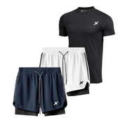 KIT PERFORMANCE NEXT: 2 SHORTS DRY-FIT DE COMPRESSÃO + 1 CAMISA DRY-FIT MODAL TECH