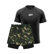 1 CAMISETA NXT RAGLAN DRYFIT + 1 SHORTS 2 EM 1 DE COMPRESSÃO CAMUFLADO