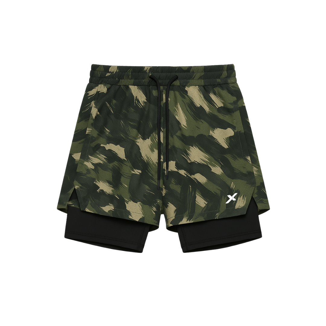SHORTS DRY-FIT 2 EM 1 DE COMPRESSÃO NEXT - CAMUFLADO MILITAR