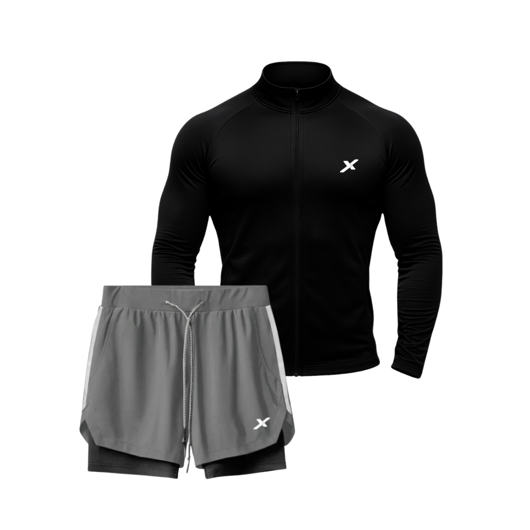 LANÇAMENTO - KIT 1 JAQUETA DE COMPRESSÃO + 1 SHORTS 2 EM 1 DE COMPRESSÃO