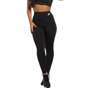 Calça Legging Preta Poliester com Bolso Lateral