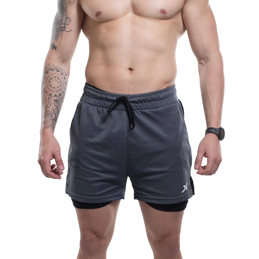 SHORTS DRY-FIT 2 EM 1 DE COMPRESSÃO NEXT - CINZA