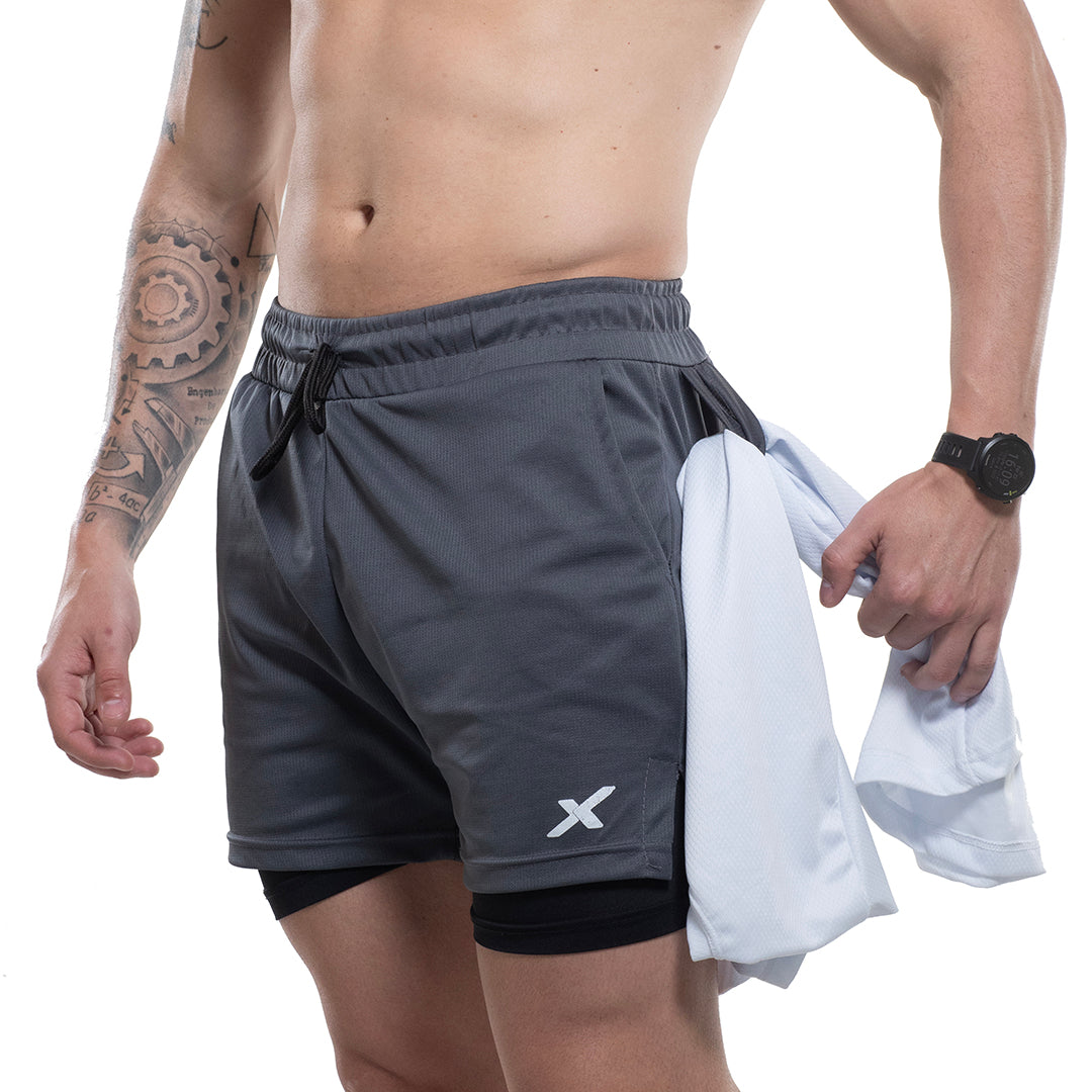SHORTS DRY-FIT 2 EM 1 DE COMPRESSÃO NEXT - CINZA
