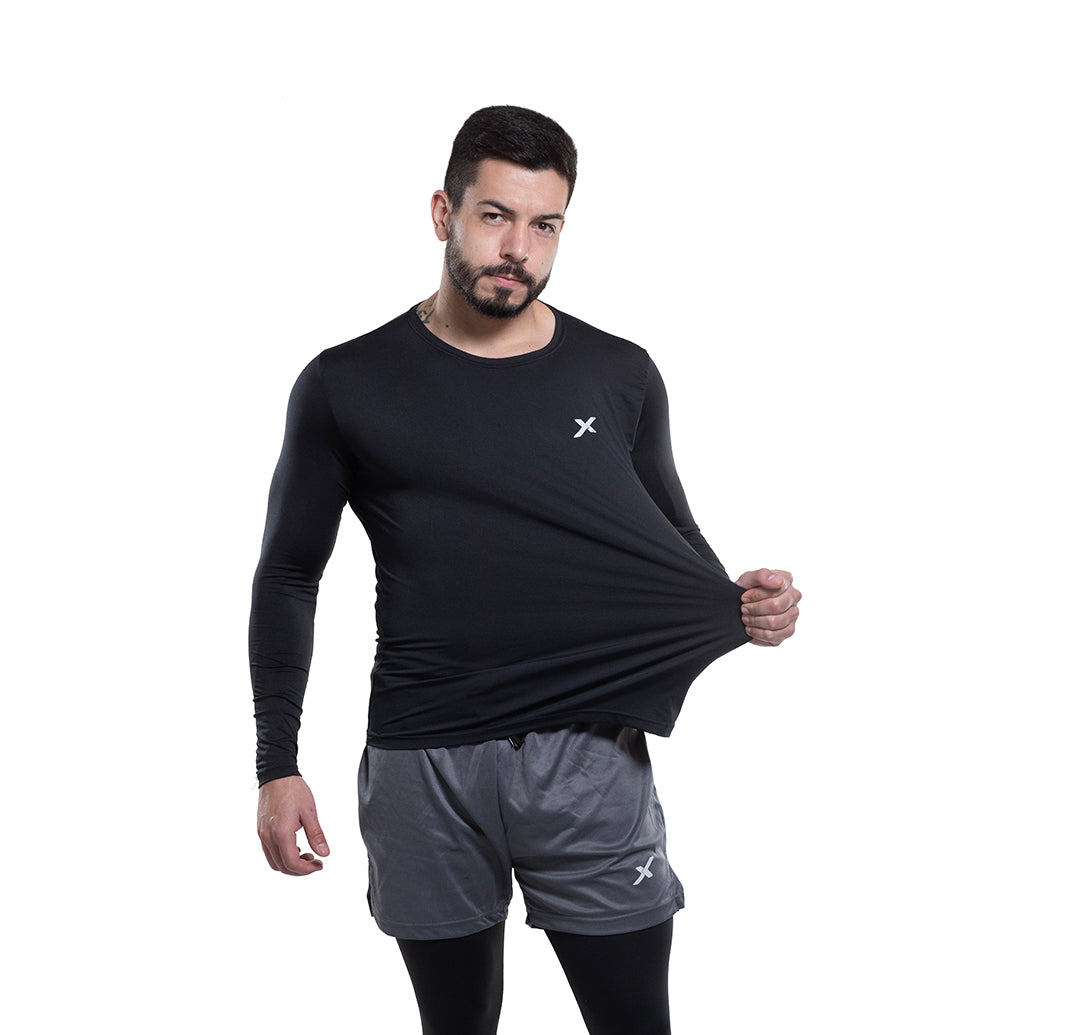 1 CAMISETA MANGA LONGA UV DE COMPRESSÃO + 1 CALÇA 2 EM 1 DE COMPRESSÃO