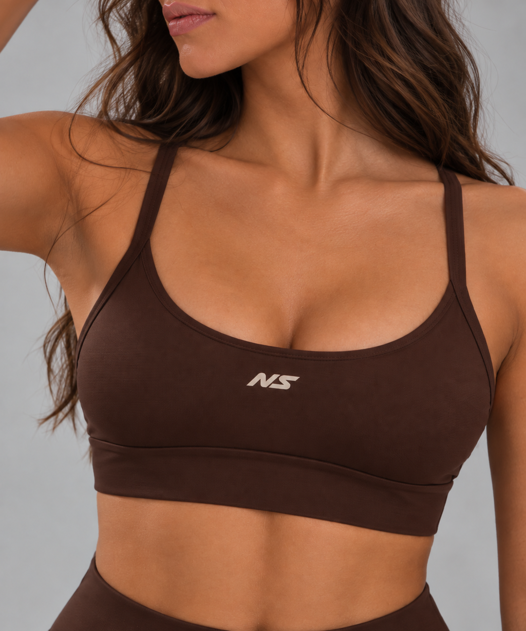Kit 1 Top Alça Fina + Shorts de Compressão Fitness Marrom