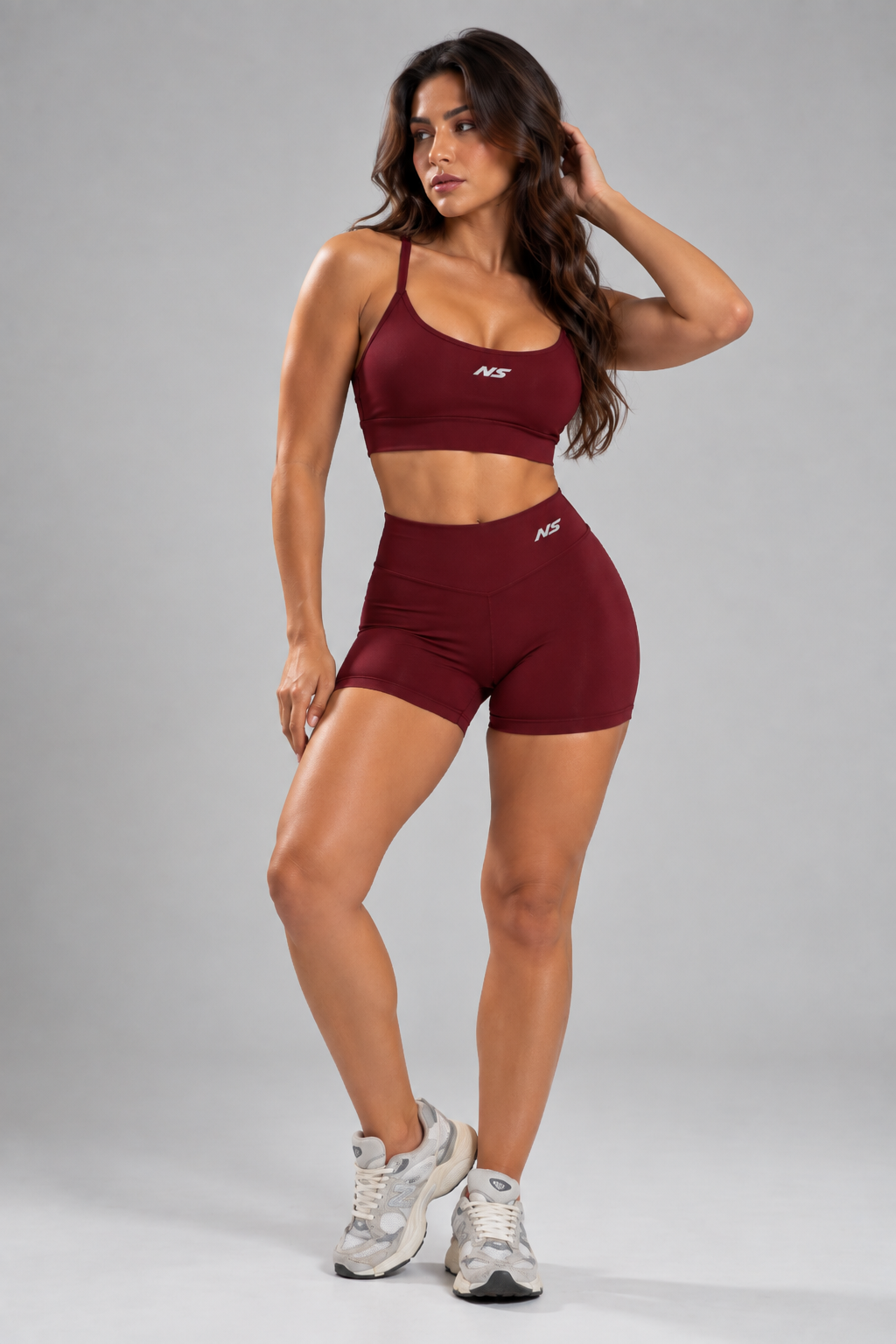 Kit 1 Top Alça Fina + Shorts de Compressão Fitness Vinho
