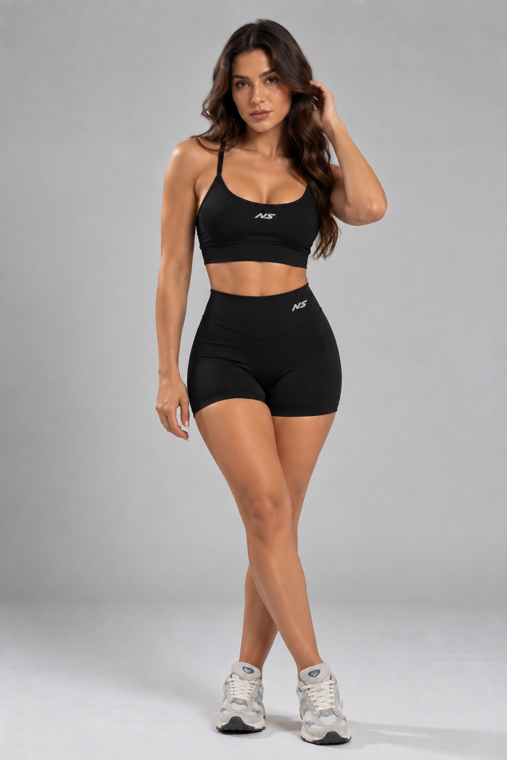 Kit 1 Top Alça Fina + Shorts de Compressão Fitness Preto