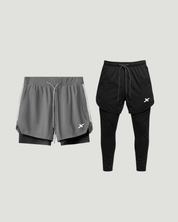Kit 1 Short 2 em 1 de Compressão + 1 Calça 2 em 1 de Compressão