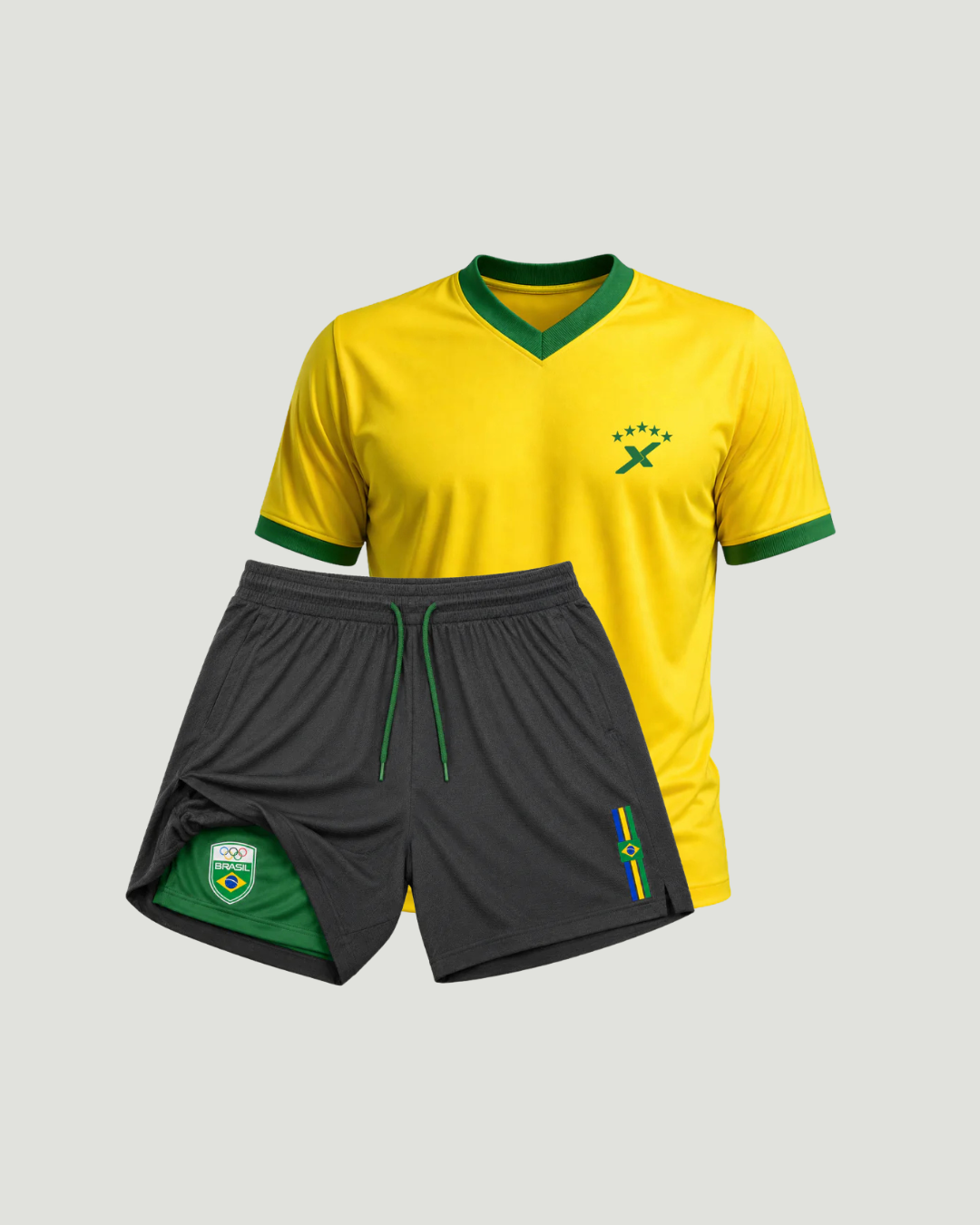 Kit Esportivo Dry Fit 1 Camiseta do Brasil + 1 Bermuda Compressão