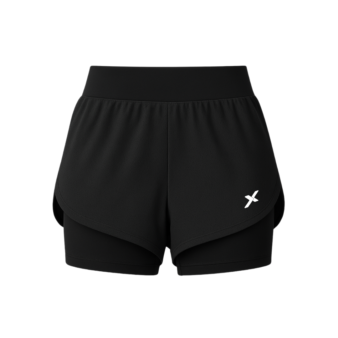 Shorts Feminino 2 em 1 Dryfit Com Dupla Compressão - Preto