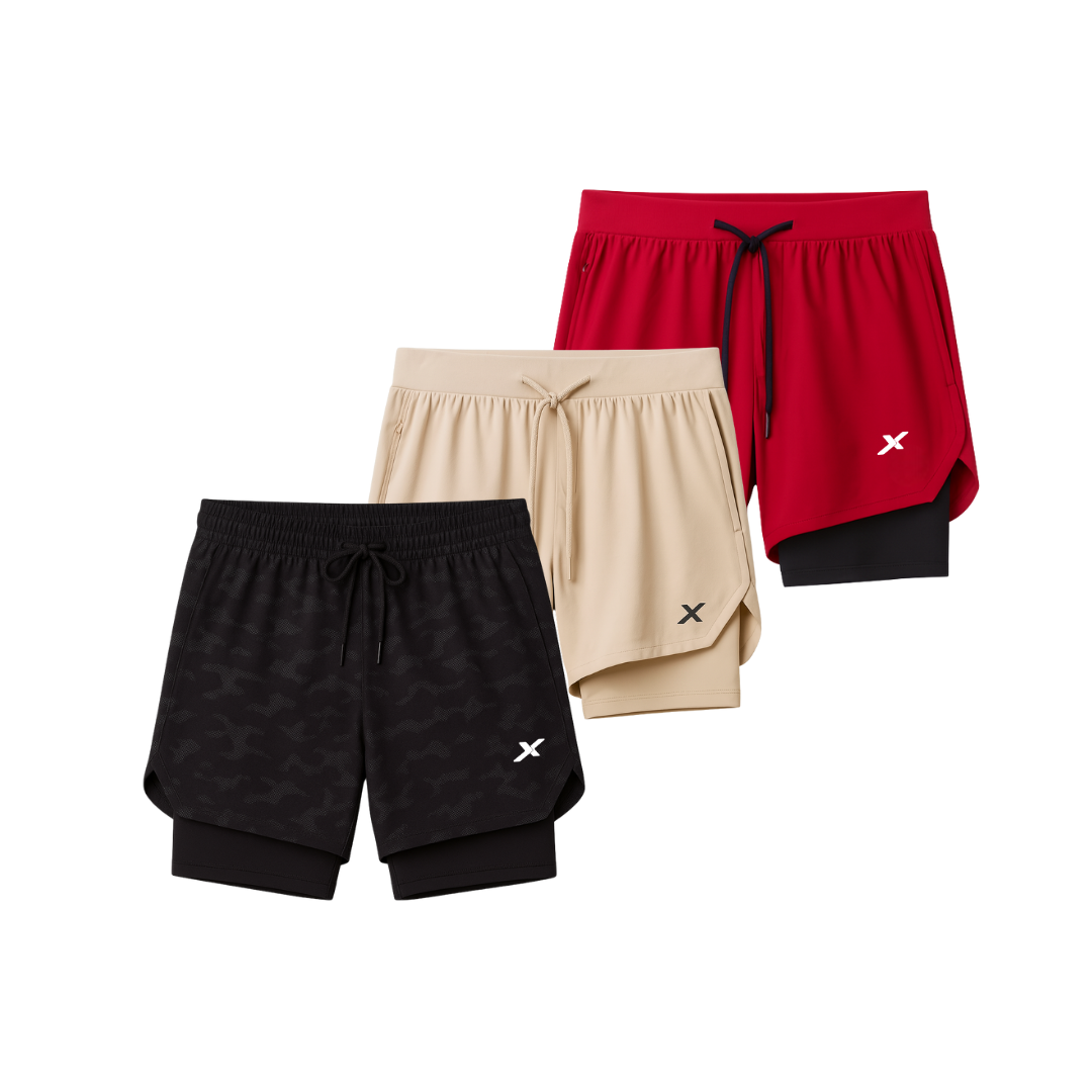 LANÇAMENTO - KIT 3 SHORTS DRY-FIT DE COMPRESSÃO 2 EM 1