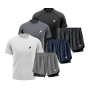 KIT 3 CAMISETAS DRY FIT + 3 SHORTS 2 EM 1 DE COMPRESSÃO