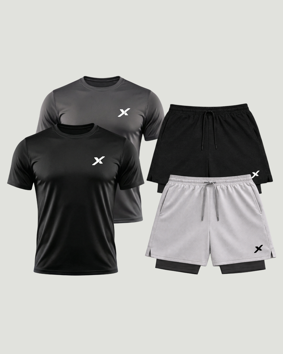 Kit Esportivo Dry Fit 2 Camisetas + 2 Bermudas Compressão