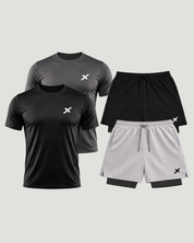 Kit Esportivo Dry Fit 2 Camisetas + 2 Bermudas Compressão