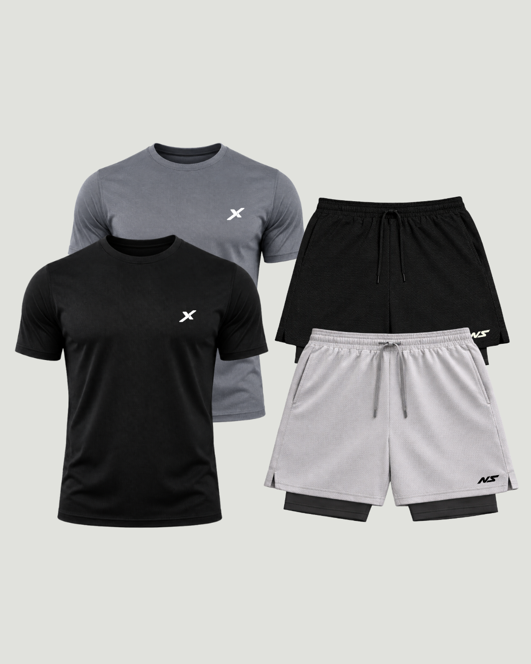 Kit Esportivo Dry Fit 2 Camisetas + 2 Bermudas Compressão