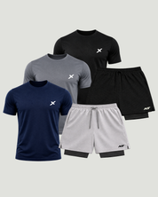 Kit Esportivo Dry Fit 3 Camisetas + 2 Bermudas Compressão