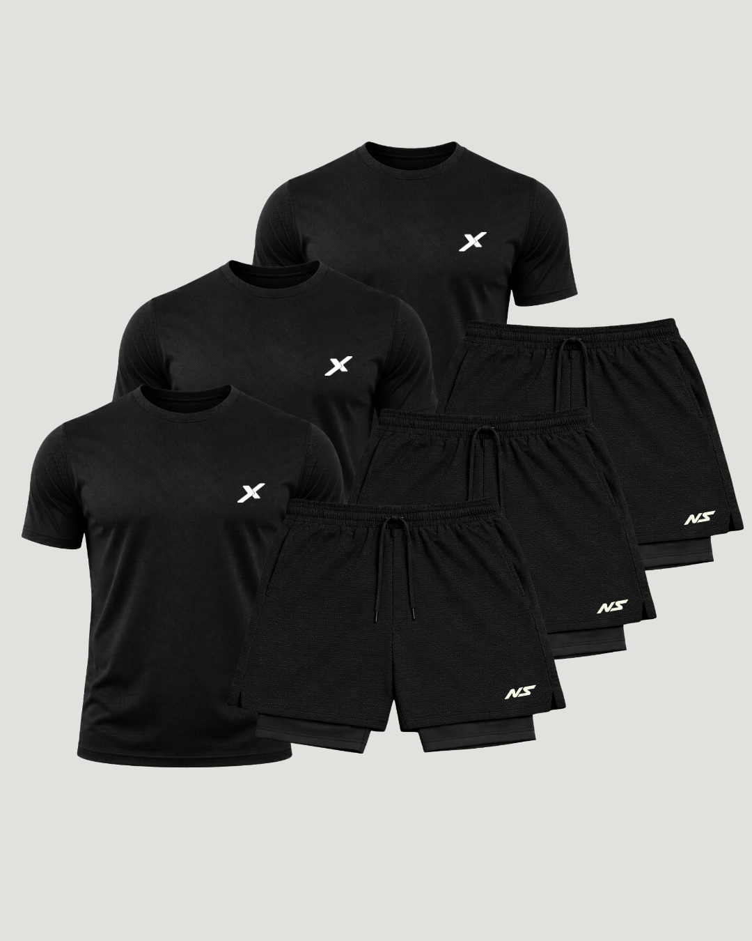 Kit 3 Bermudas + 3 Camisetas Essencial Black