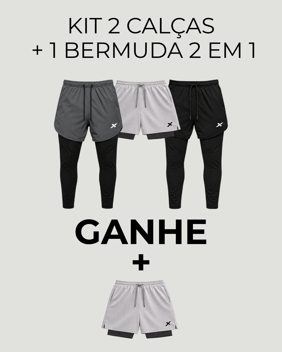 Kit 2 Calças + 1 Shorts + 1 Shorts de Brinde