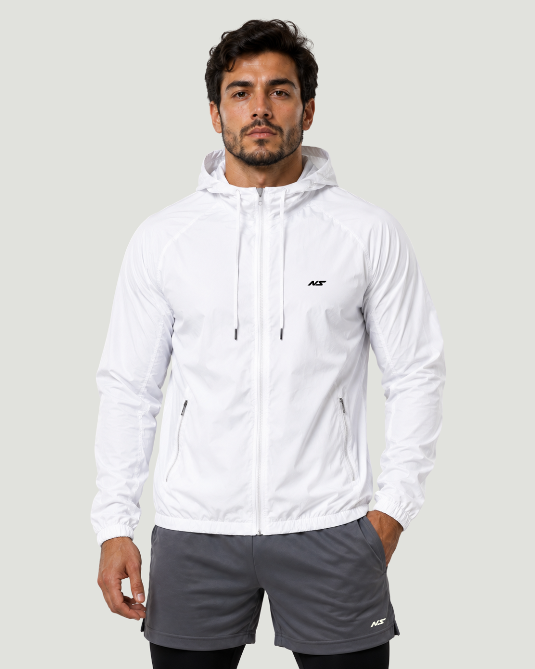 Corta Vento Com Capuz Branco
